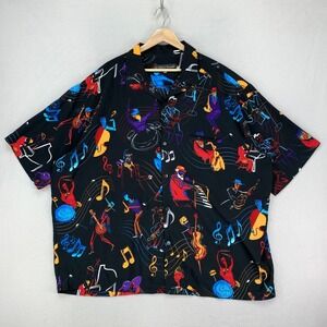 VTG Jazz Music Shirt Mens XXL Black Via Ripatti Designs‎ Short Sleeve Button Up